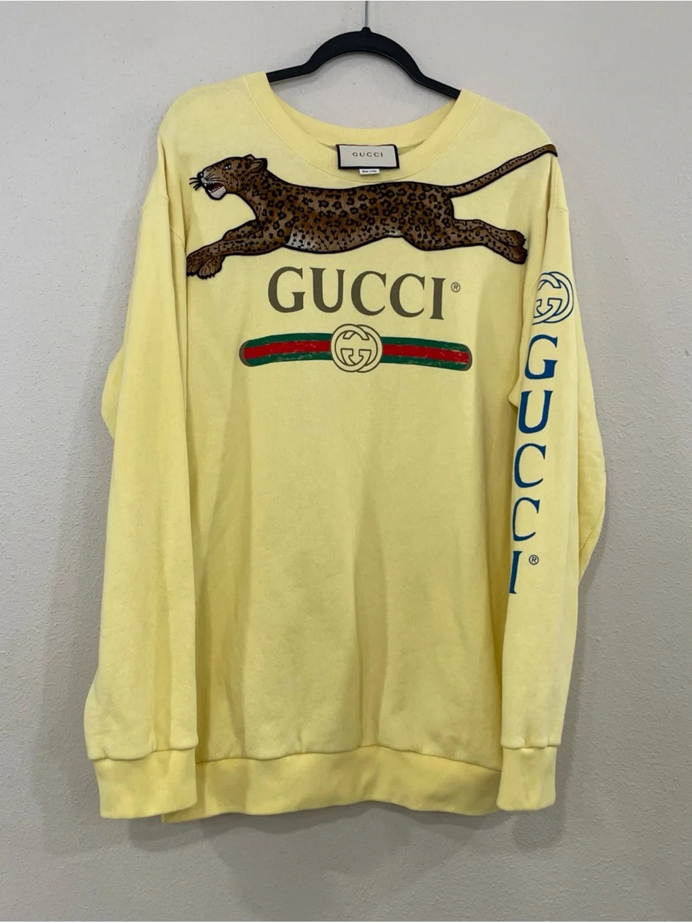 Gucci Yellow Crewneck Sweatshirt with Leaping Jaguar Graphic